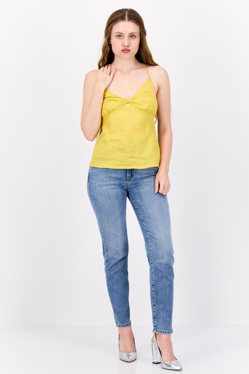 Scotch & Soda Women V-Neck Sleeveless Plain Top, Yellow - Image 4