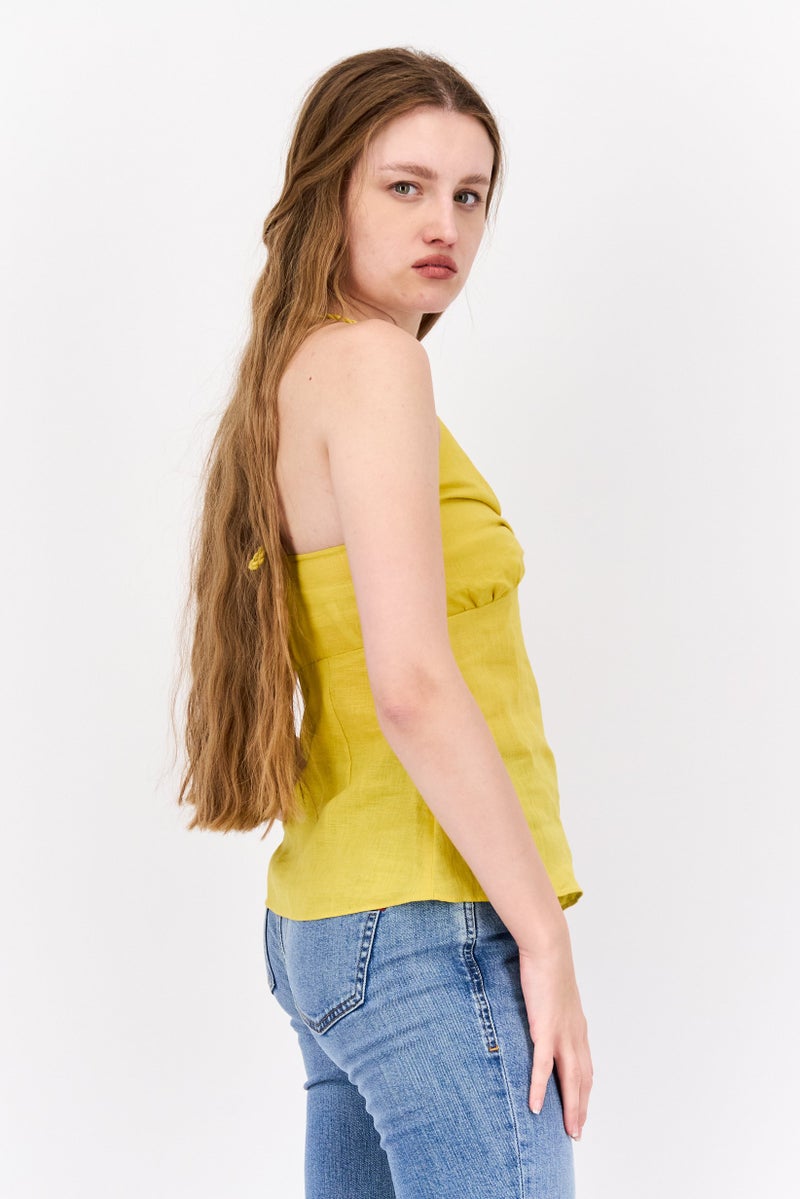Scotch & Soda Women V-Neck Sleeveless Plain Top, Yellow - Image 4