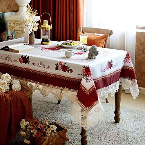 SUTAVIA Lace Embroidered Table Cloth,Rectangular Farmhouse TableCover,Classic Oblong Antique Flower Decor Macrame Tablecloth (Burgundy, Rectangle/Oblong, 52 x 70 Inch,4-6 Seats) - Image 2