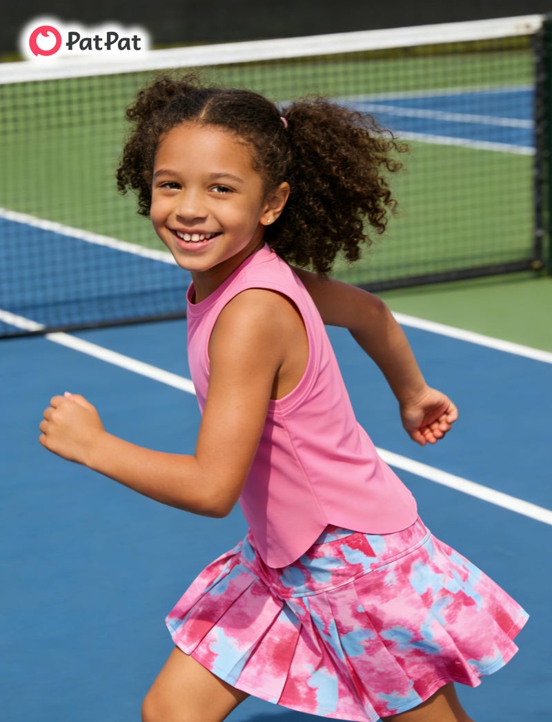 PATPAT Girls 2 Piece Tennis Skirt Set Size 5-6 Pink Tank Tops and Tie Dye Skort Athletic Sets Sleeveless Shirts + High Waisted Pleated Skirt 2 Piece Outfits Girls Clothes Summer Outfits Activewear - Image 4