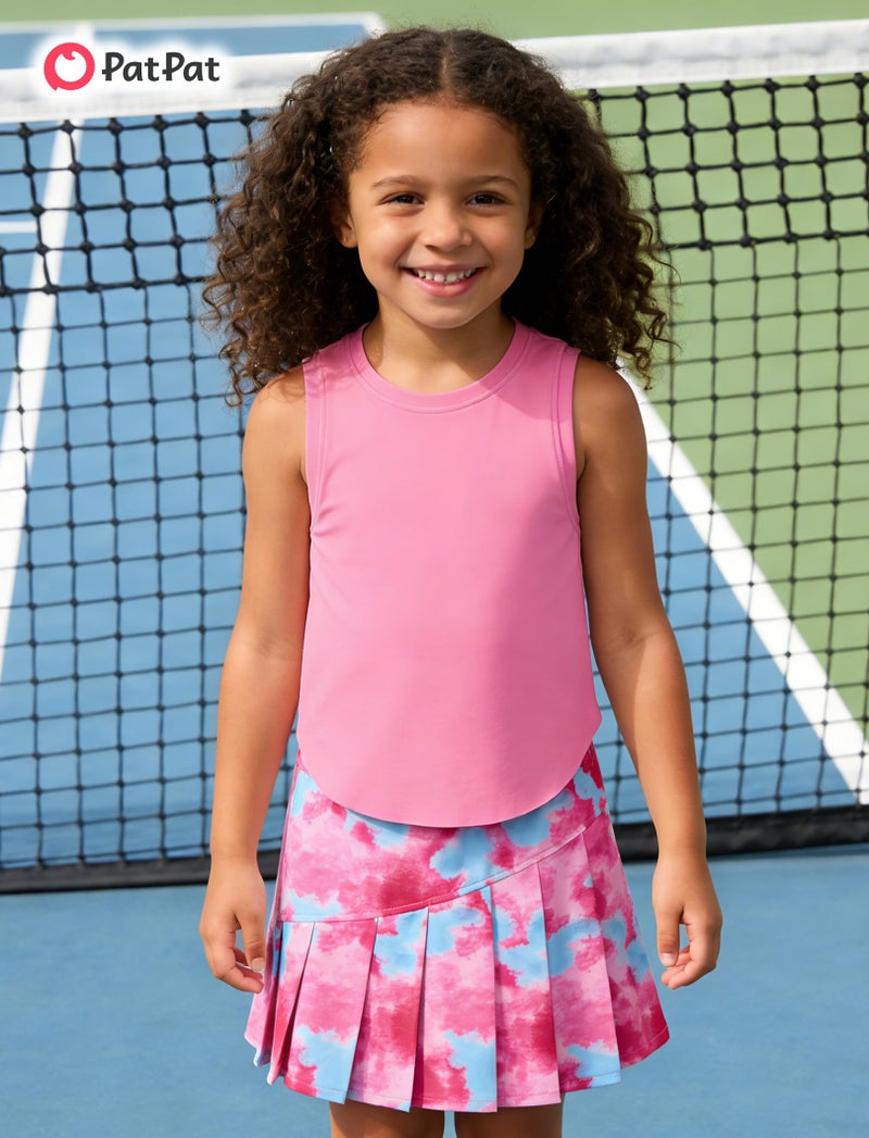 PATPAT Girls 2 Piece Tennis Skirt Set Size 5-6 Pink Tank Tops and Tie Dye Skort Athletic Sets Sleeveless Shirts + High Waisted Pleated Skirt 2 Piece Outfits Girls Clothes Summer Outfits Activewear - Image 2