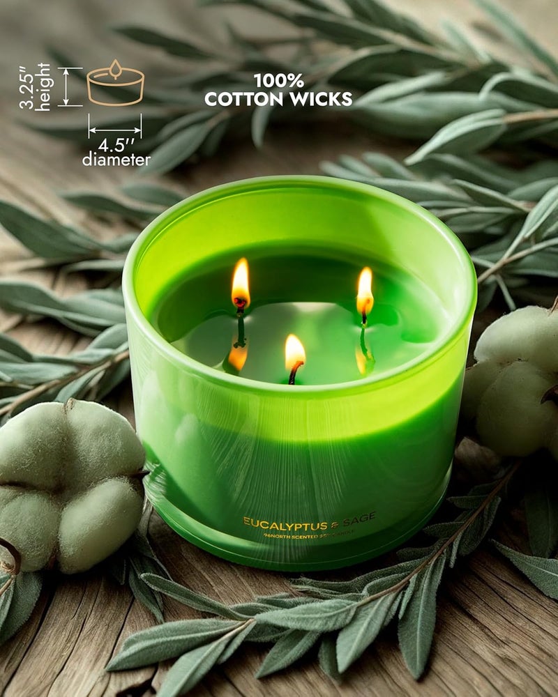 96NORTH Luxury Eucalyptus & Sage Soy Candle | Large 3 Wick Jar Candle | Up to 50 Hours Burning Time | 100% Natural Soy Wax | Housewarming Gift for Men and Women - Image 5