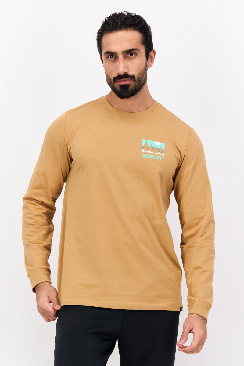 Hurley Men Sportswear Fit Graphic Print Training T-Shirts, Tan Combo  - Image 1