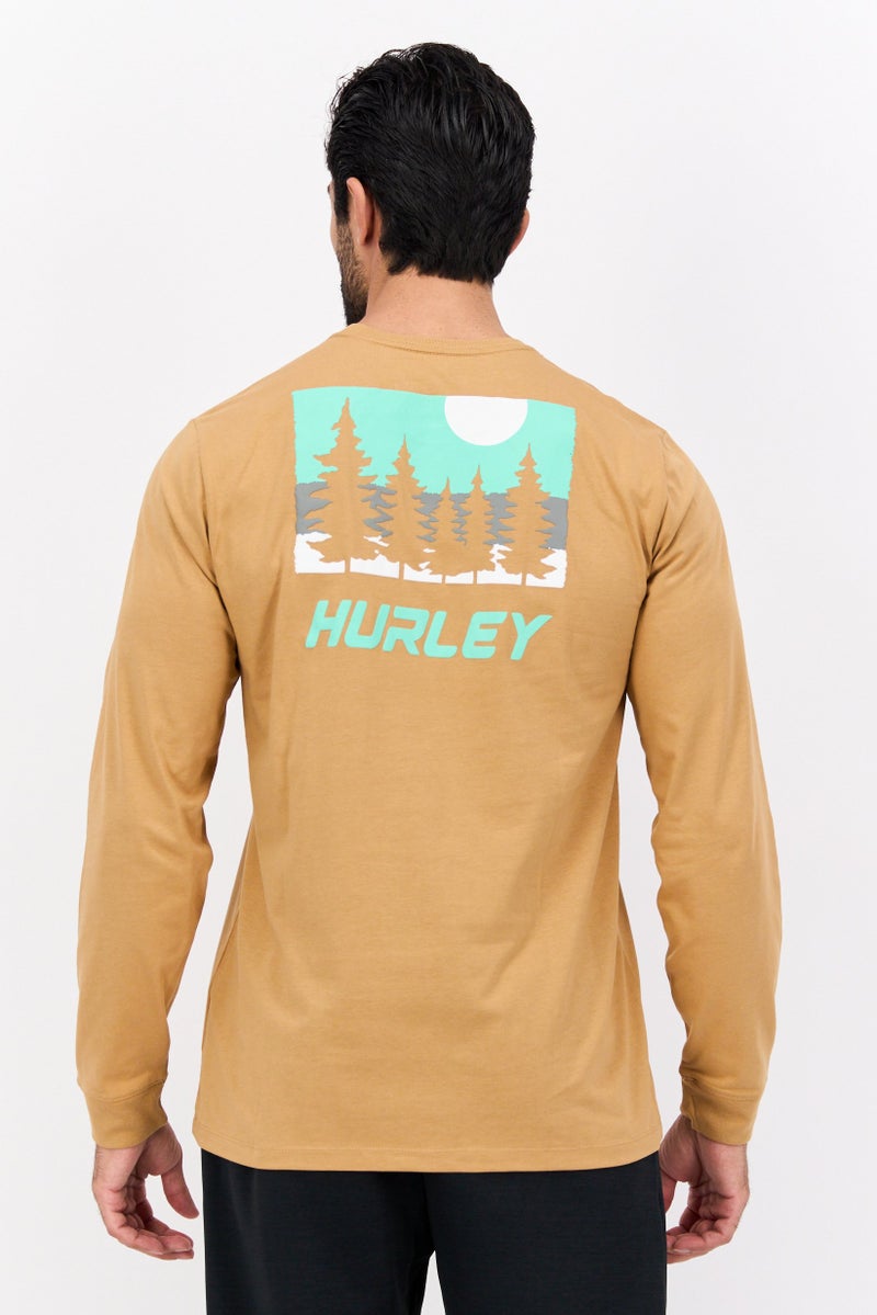 Hurley Men Sportswear Fit Graphic Print Training T-Shirts, Tan Combo  - Image 3