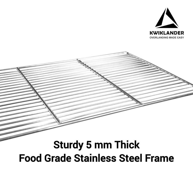 KWIKLANDER طقم شواية باربكيو فحم قابل للطي ومحمول من الفولاذ المقاوم للصدأ مع 6 أسياخ، ملقط، حقيبة، صينية فحم + شبكة طهي علوية للحديقة المنزلية (44 × 28 سم)، قائمة بذاتها - Image 4
