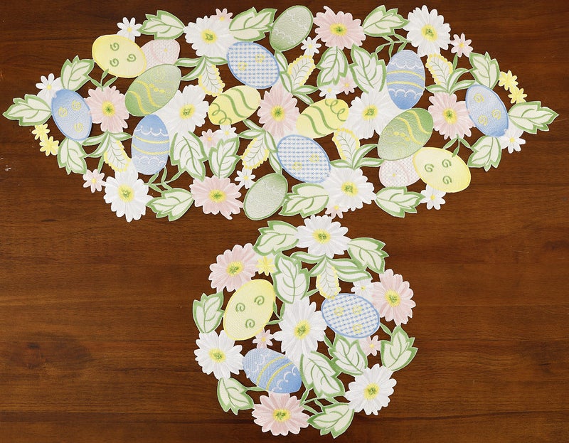 GRANDDECO Easter Table Runner Spring Bunnys Flowery Table Runner Cutwork Embroidered Floral and Bunnys Dresser Scarf Table Topper Home Kitchen Dining Tabletop Decoration (Runner 13"Ã—36", Bunny) - Image 5