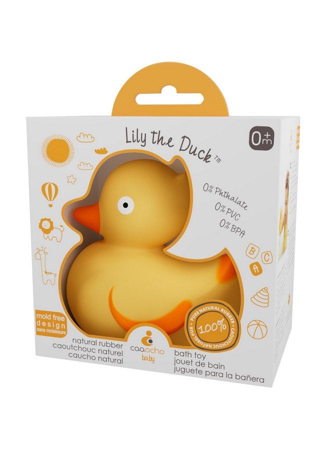 CaaOcho Pure Natural Rubber Bath Toy - Rubber Ducky Lily The Duck Baby Toy - Hole Free Bath Toys, BPA Free Bath Toys for Infants, Without Holes Sealed Natural Rubber Baby Toy - Image 1