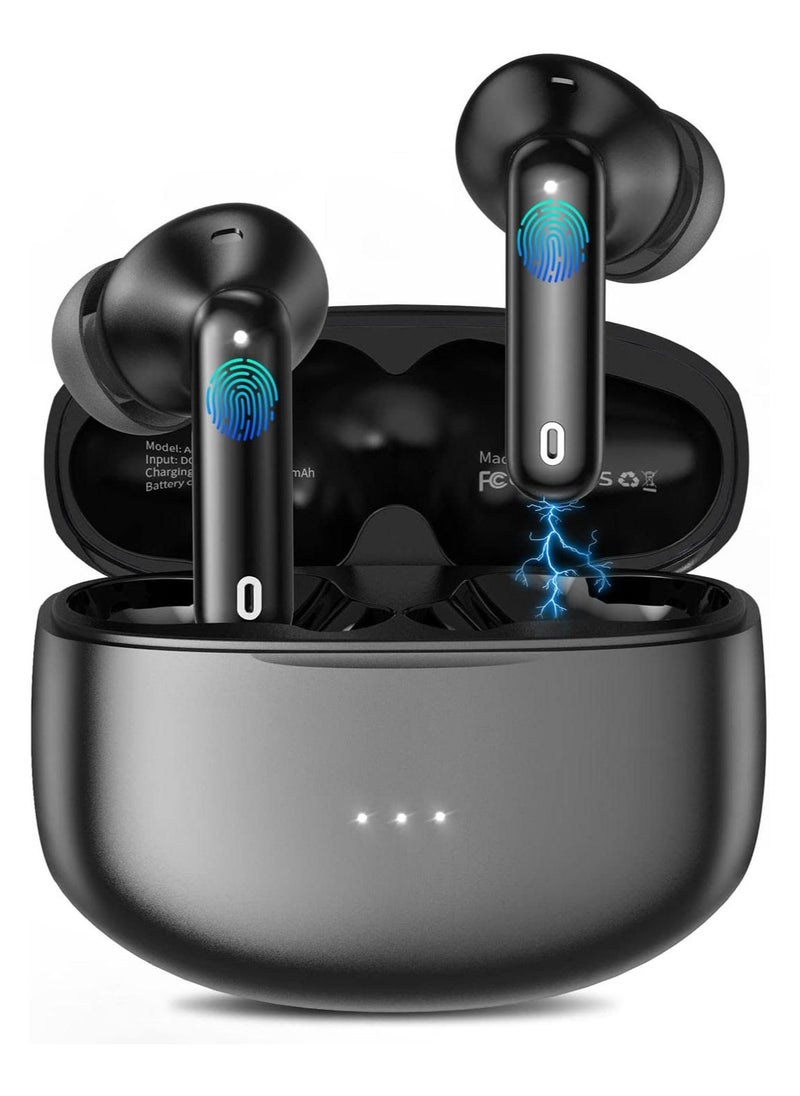 lekikpo Wireless Earbuds, 50Hrs Playtime Bluetooth Earbuds Built in Noise Cancellation Mic with Charging Case, Bluetooth Headphones with Stereo Sound, IPX7 Waterproof Ear Buds for iPhone-Black  - Image 1