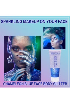 MEICOLY MEICOLY Chameleon Blue Body Glitter,Chunky Face Glitter Gel,Color Changing Mermaid Singer Concerts Glitter,Sparkling Glitter for Face Body Hair,Halloween Festival Party Glitter Makeup,50ml  - Image 2