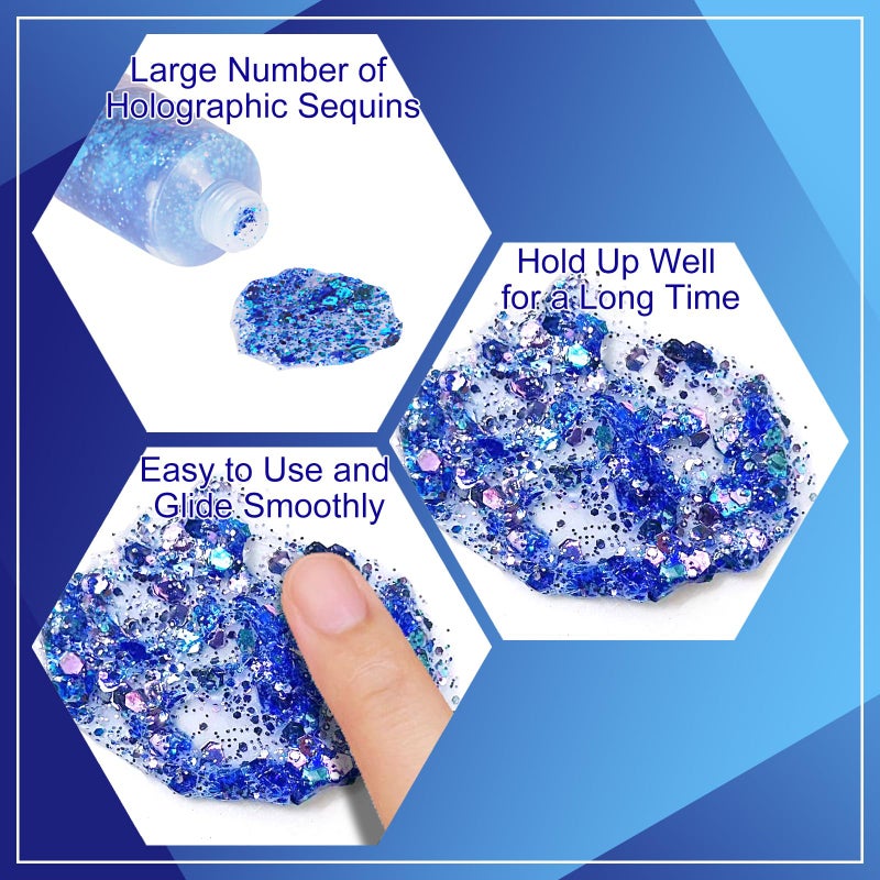 MEICOLY Chameleon Blue Hair Glitter,Chunky Face Glitter Gel,Color Changing Mermaid Singer Concerts Sparkling Glitter for Face Body,Halloween Festival Party Makeup,50ml - Image 3