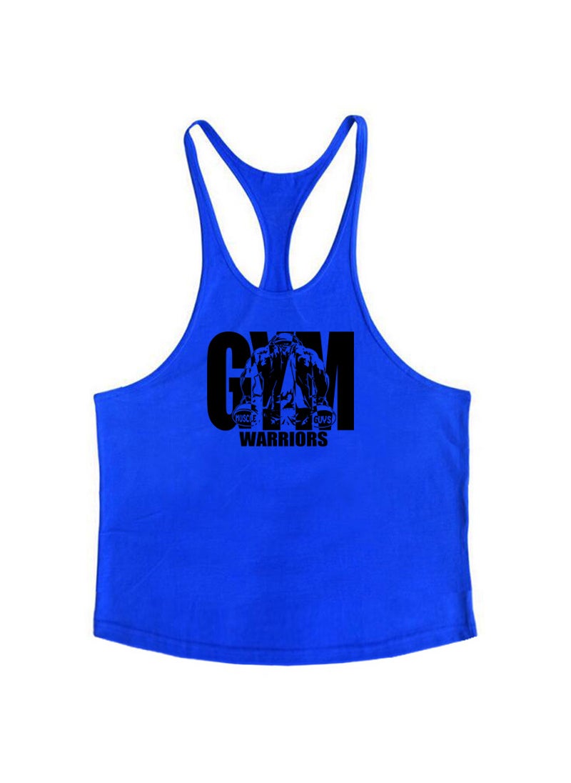 Generic - Pure Cotton Gym Tank Top Deep Scoop Neck Blue - Image 1