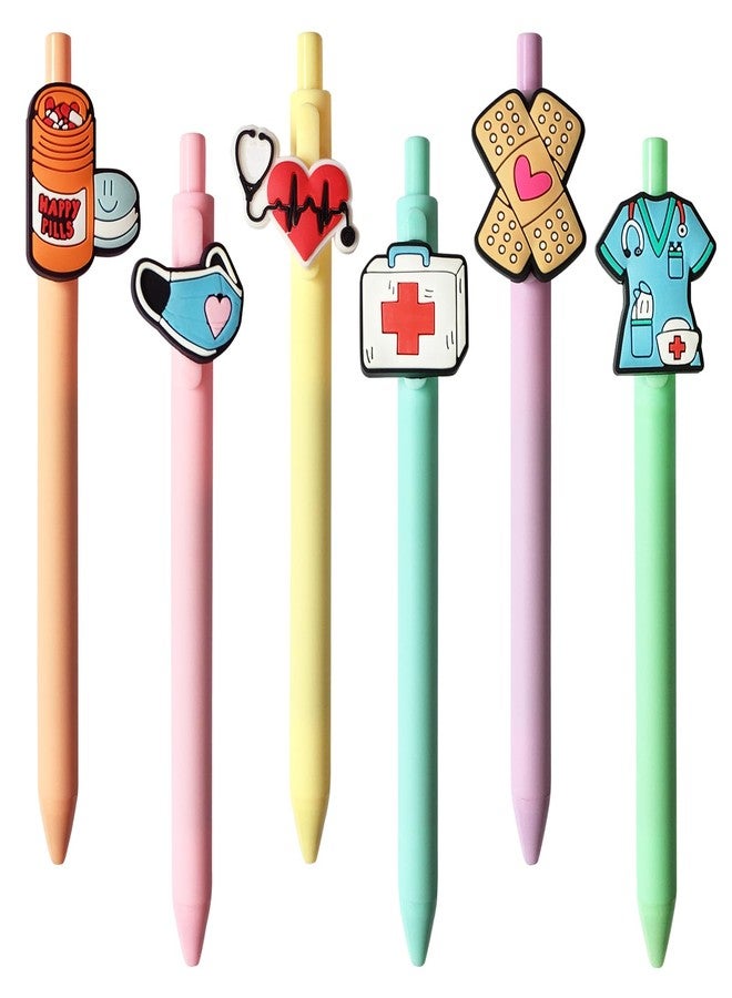 Climberty® 6Pcs Nurse Writing Pens Portable Click Pens Retractable PVC Cartoon Charm Colorful Top-Click Pens Writing Pens Office School Stationeries - Image 1
