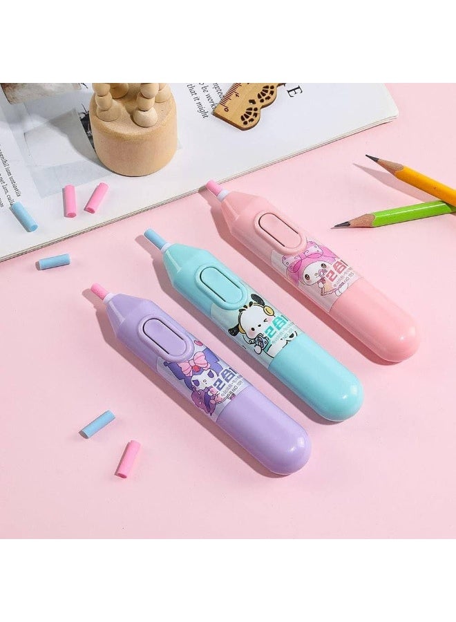 The eraser card, pen, 12 replacement erasers, and the battery-operated fan in various colors. - Image 2