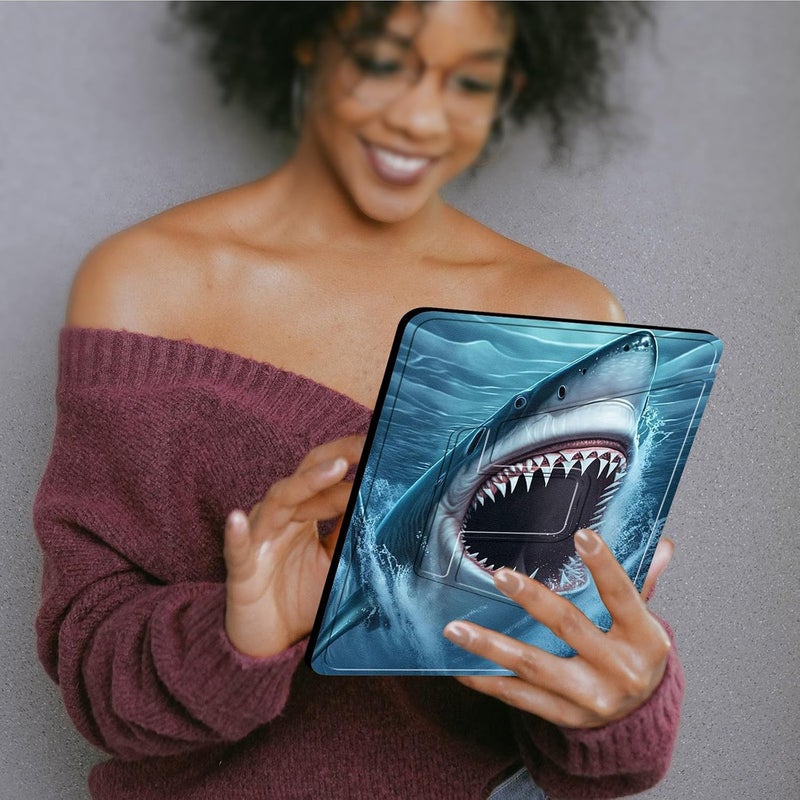 غلاف لجهاز Kindle Scribe مقاس 10.2 بوصة إصدار 2022، غلاف لجهاز Kindle Scribe مقاس 10.2 بوصة، حامل ذكي واقي قابل للدوران 360 درجة لجهاز Amazon Kindle Scribe مقاس 10.2 بوصة إصدار 2022، تصميم Cute Blue Sharks - Image 3