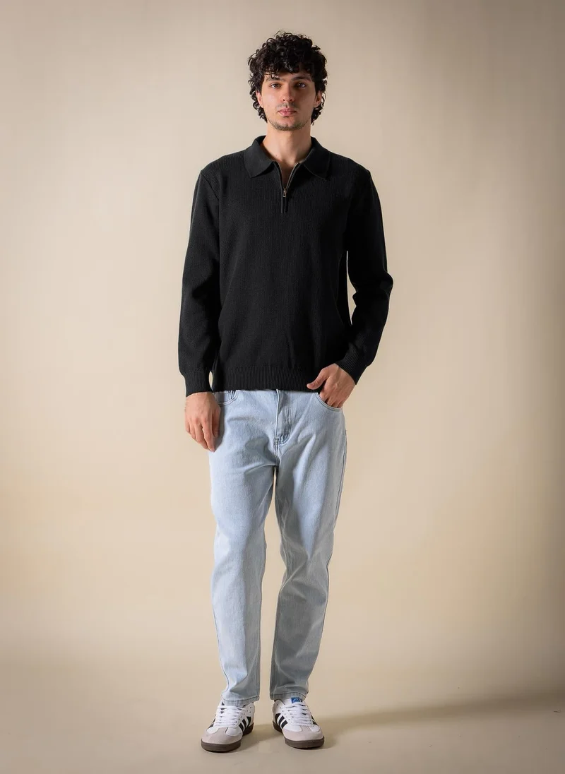 Shapes Black KNITTED POLO SHIRT WITH ZIP for Men | Best Price UAE