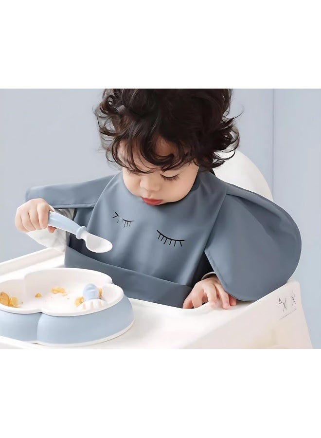 ECVV Mess Proof Infant Feeding Waterproof Cute Wings Baby Eating Bib With Food Catcher For Toddlers Grey, One Size - Image 4
