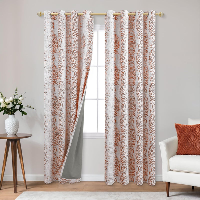 KOUFALL Boho Vintage Black Out Curtains 84 Inch Long,Rustic Farmhouse Floral Blackout Western Terracotta Rust Aztec Mandala Bohemian Mid Century Modern Curtains for Living Room Bedroom Window 2 Panel Set - Image 3