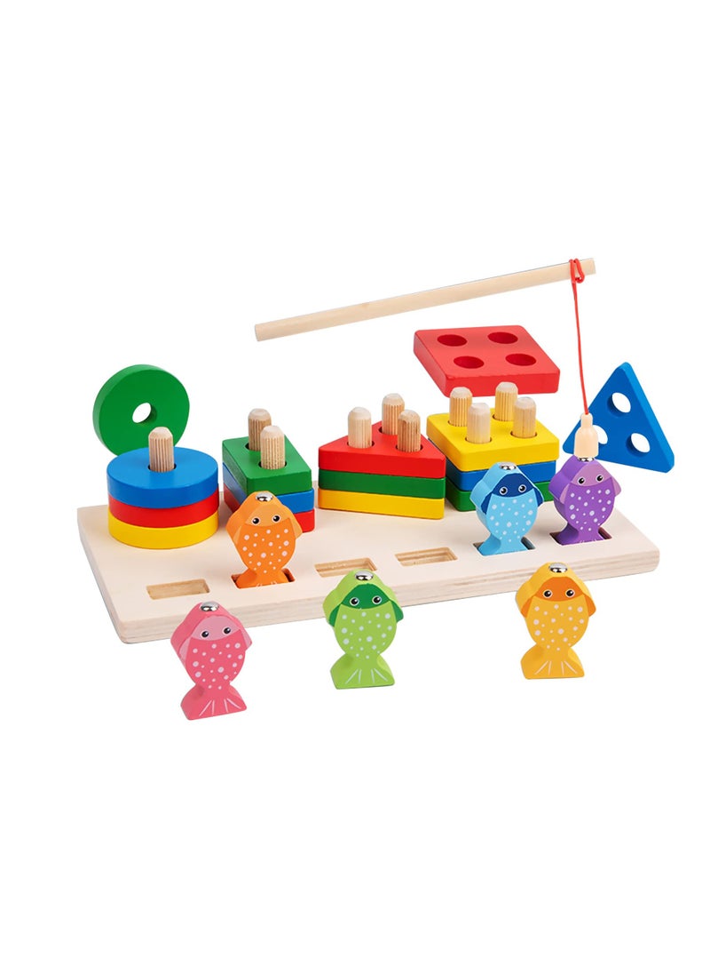 Excefore Wooden Sorting and Stacking Toy Puzzle, Montessori Toys for 1 2 3 Years Old Boys Girls, Baby Shape Sorter and Color Stacker, Magnetic Fishing Toy, Learning Educational Toys  - Image 1