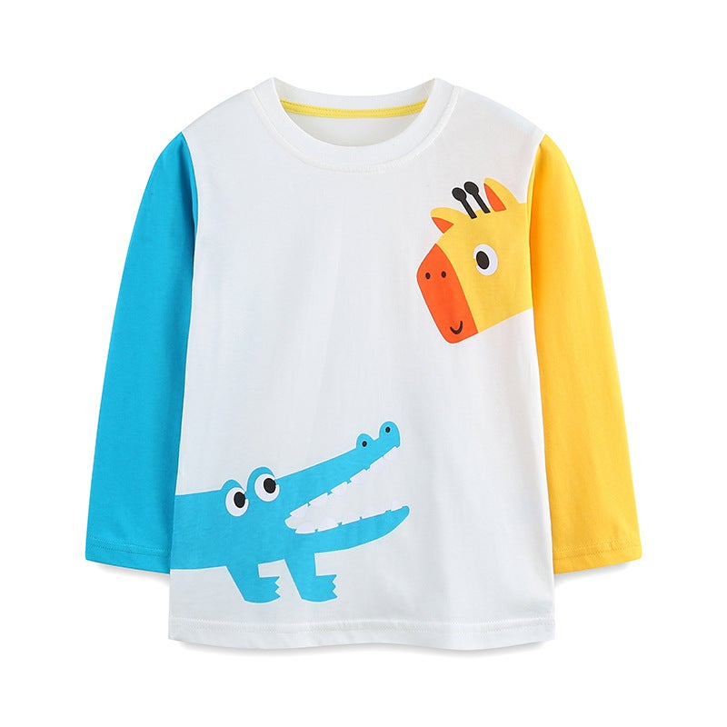 Style Children'S T-Shirt Autumn New Cotton Boys T-Shirt Fashion Color Matching Long Sleeve Children'S Base Shirt Mixed Batch - Image 1