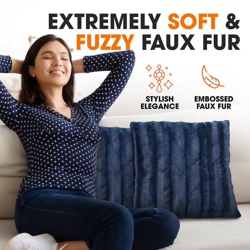 Cheer Collection Faux Fur Throw Pillows - Decorative Pillows for Couch, Bed Throw Pillows, Blue Accent Pillows for Bedroom or Living Room Aesthetic, Set of 2 Furry Throw Pillows, 20" x 20" - Image 3
