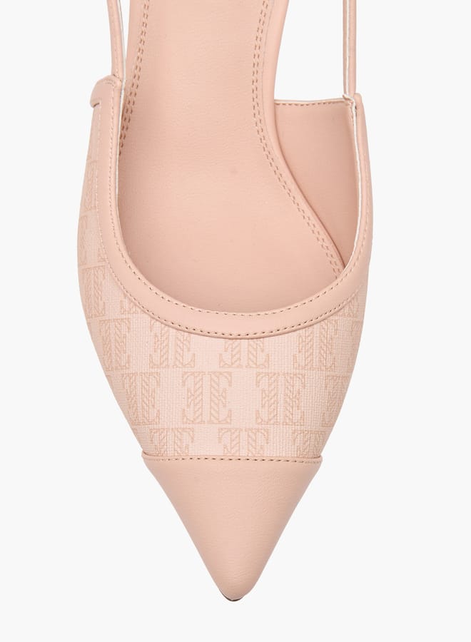 ELLE Women's Monogram Print Slingback Shoes with Buckle Closure and Kitten Heels - Image 4