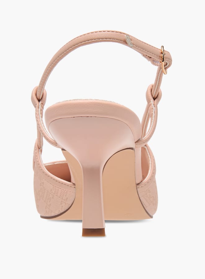 ELLE Women's Monogram Print Slingback Shoes with Buckle Closure and Kitten Heels - Image 5