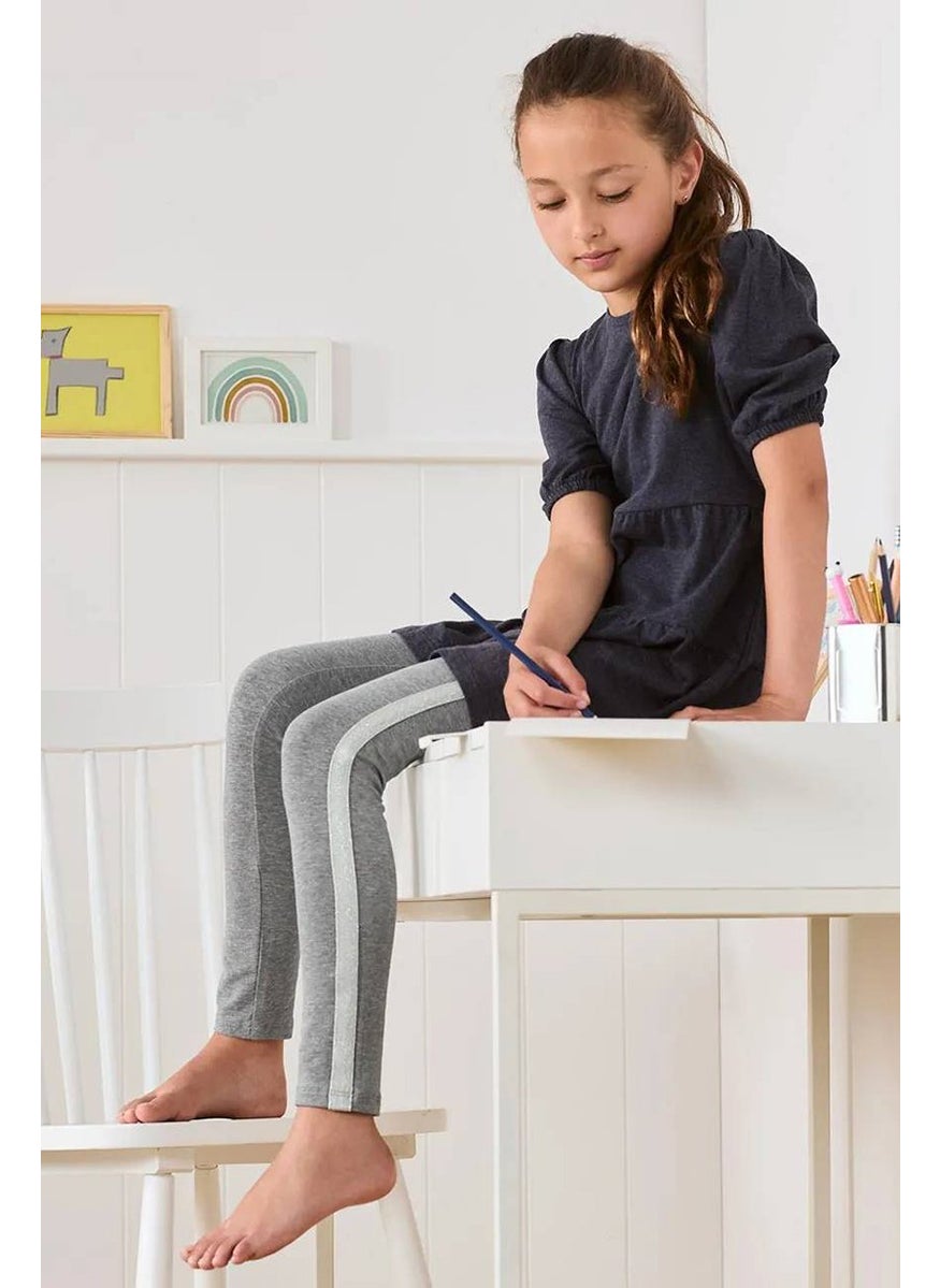 Tchibo Kid Girls 2 Pcs Heather Leggings, Grey Heather and Navy  - Image 1