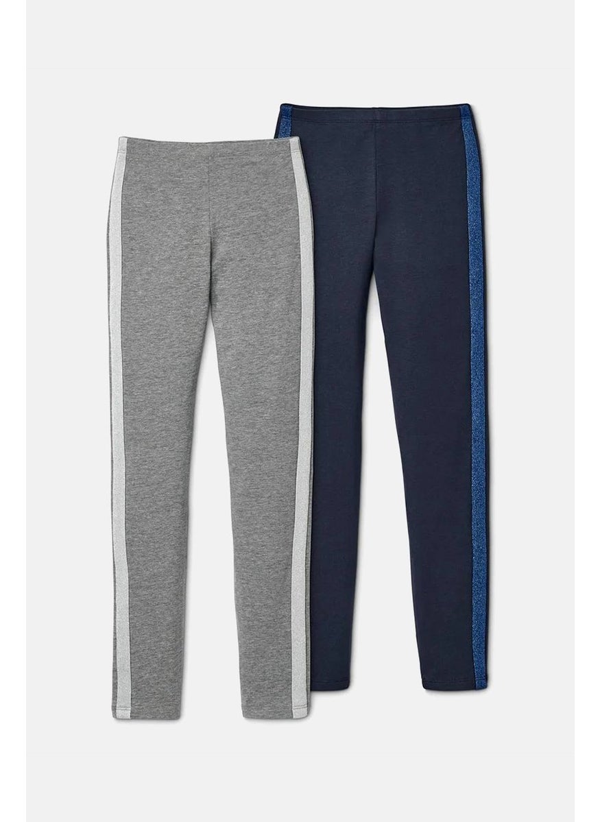 Tchibo Kid Girls 2 Pcs Heather Leggings, Grey Heather and Navy  - Image 2
