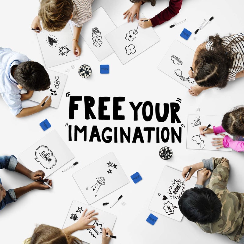 Magicfly لوحة بيضاء صغيرة مزدوجة الجوانب من ماجيك فلي، 9 × 12 بوصة، لوحات مسح جاف، عبوة كبيرة من 16 لوحة بيضاء صغيرة للطلاب والمعلمين والمكاتب، مع 16 قلم، 16 ممحاة و 16 مشبك قلم - Image 5