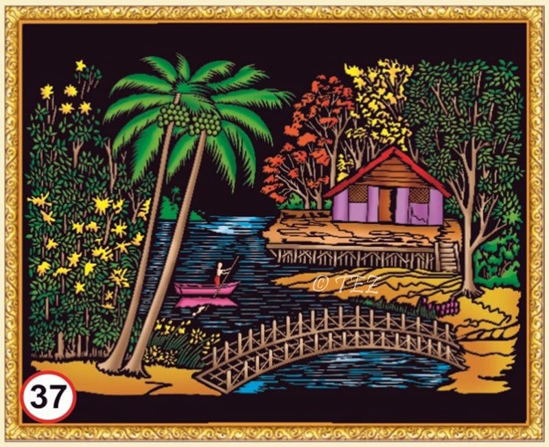 Tez DIY - Emboss Painting Kit, Riverview House, Medium(13x19 inch), Design No. 37 - Image 1