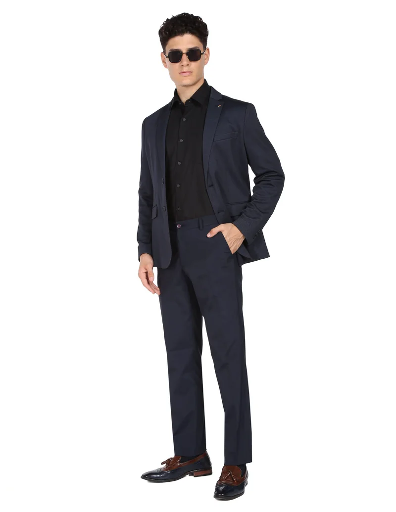Arrow Navy Notch Lapel Collar Textured Blazer for Men | Best Price UAE