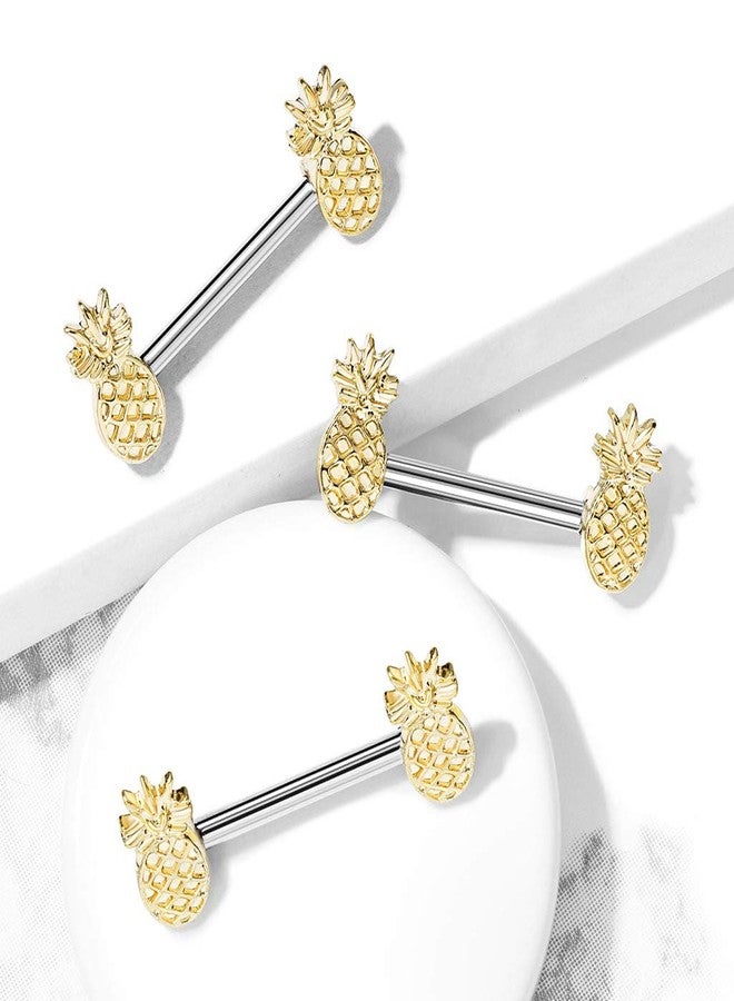 Pierced Owl Gold Plated Tropical Pineapple Nipple Barbells, Sold as a Pair - Image 3