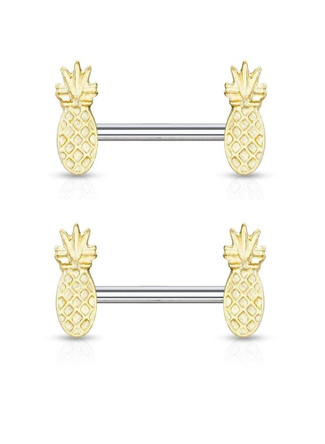 Pierced Owl Gold Plated Tropical Pineapple Nipple Barbells, Sold as a Pair - Image 1
