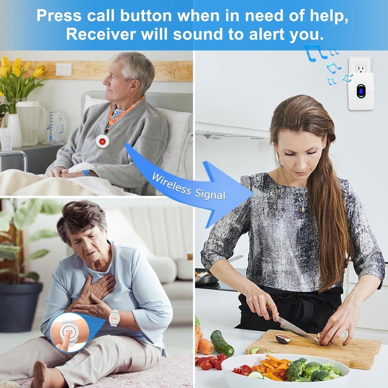 Daytech Caregiver Pager Call Button for Elderly at Home Nurse Alert System for Seniors Patient 2 Receiver 3 Panic Emergency Button - Image 2