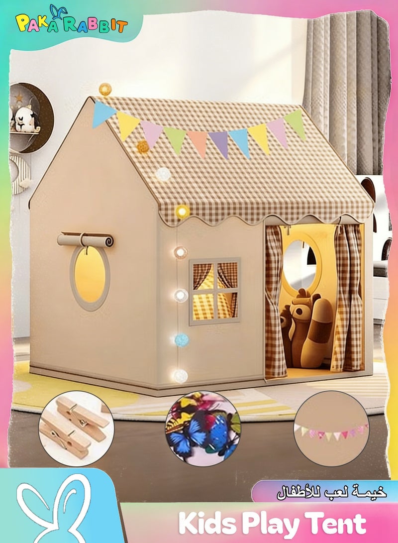 Paka Rabbit Kids Play Tent House Indoor Outdoor Toddler Playhouse , Flags and Ornaments Butterfly, Baby Outdoor Playhouse Princess Castle Tent, Kids Indoor Playroom Toys for 3-10 Years Old Boys Girls (Khaki,Not Including Lights). - Image 1