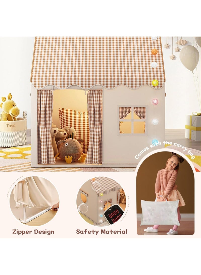 Paka Rabbit Kids Play Tent House with Lights, Indoor & Outdoor Toddler Playhouse, Cozy Play Tent with Flags & Butterfly Decorations, Playroom Toy for Boys & Girls Ages 3-10, Khaki - Image 3