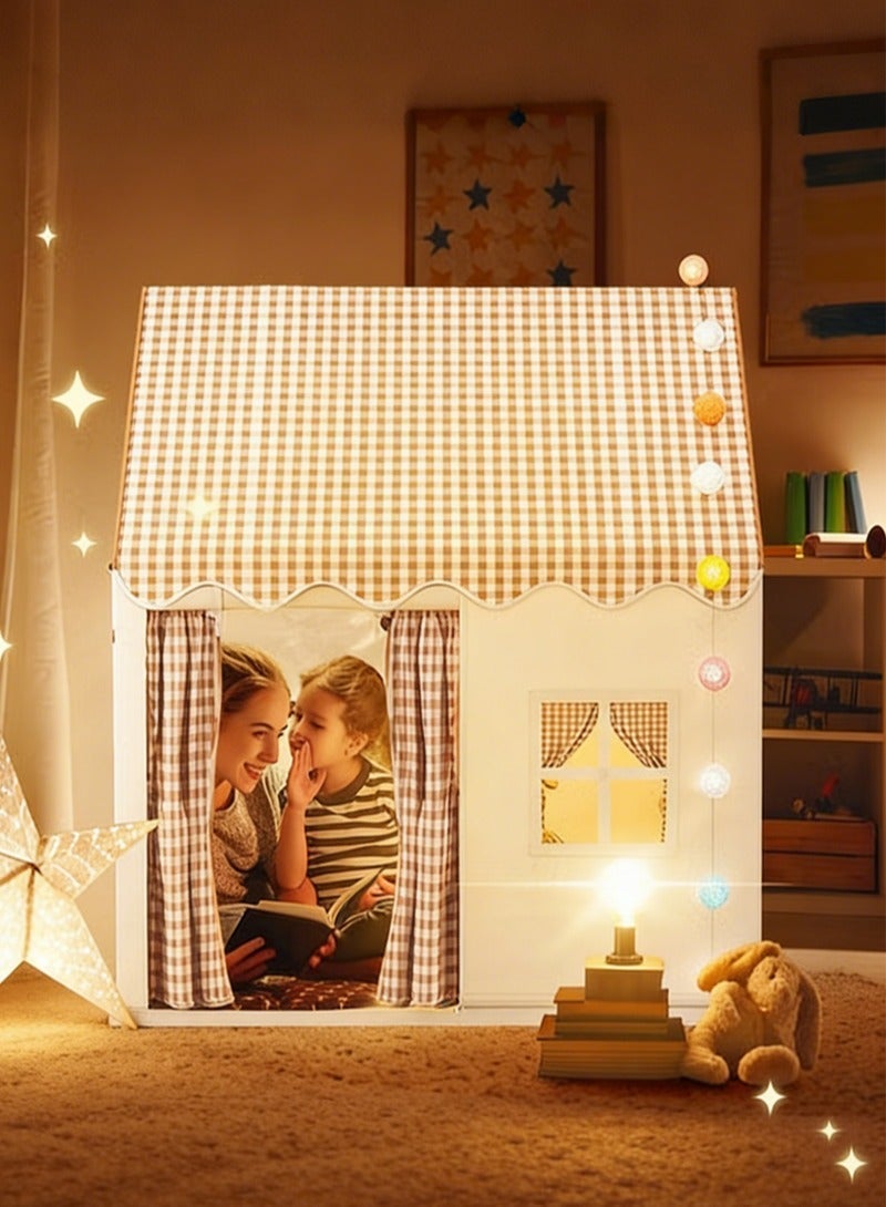 Paka Rabbit Kids Play Tent House with Lights, Indoor & Outdoor Toddler Playhouse, Cozy Play Tent with Flags & Butterfly Decorations, Playroom Toy for Boys & Girls Ages 3-10, Khaki - Image 2