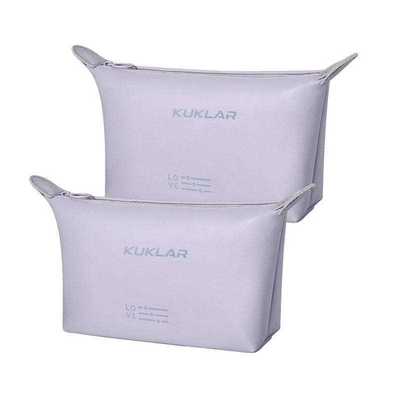 KUKLAR حقيبة كوكلار الصغيرة لمستحضرات التجميل للنساء - حقيبة مكياج مقاومة للماء للسفر - حقيبة جمالية محمولة - عبوة من 2 (لافندر) - Image 1