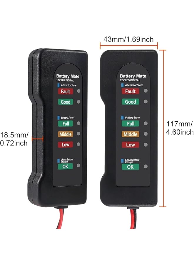 Generic 12V Digital Battery And Alternator Tester, Led Display With 6 Status Indicators, 11.7Cm Length  - Image 2
