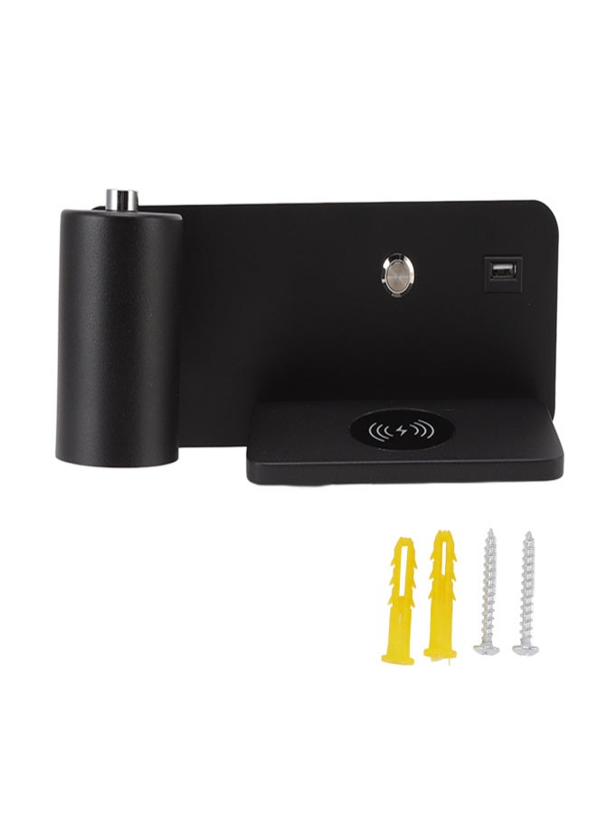 LED Wall Light USB Interface Wireless Charging LED Wall Lamp for Living Room Bedroom 85‑265V Black Left - Image 1