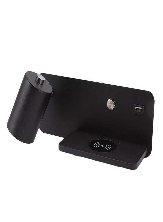 LED Wall Light USB Interface Wireless Charging LED Wall Lamp for Living Room Bedroom 85‑265V Black Left - Image 5