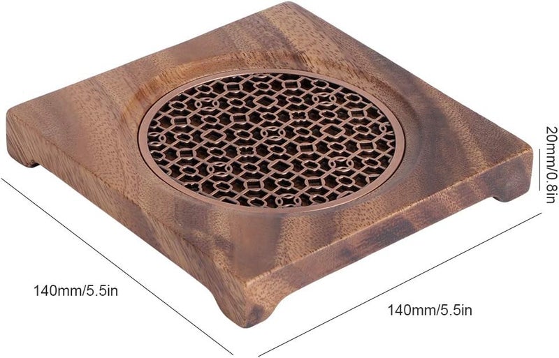 Household Innovative Walnut Square Teapot Mat, Heat Insulation Coaster for Teapot and Cups, Natural Wood Teapot Pad with Metal Frame for Living Room and Tea Room - Image 2