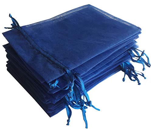Pimuza 100 Pc 4x6 inch Gift Wrap Bags Navy BlueOrganza Sheer FabricDrawstring Glossy Pastel Treat Bag for Baby Shower FavorHouse Party FavorsBridal Shower FavorLipsense HolderXmasTeaCookiesChocolate - Image 2