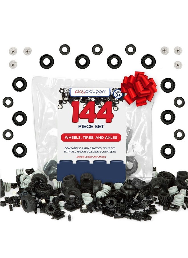 Play Platoon - 144 Piece Wheels And Axles Sets, Building Bricks Car Parts And Pieces Kit - Car Building Set With Wheels, Axles & Windshields - Image 1