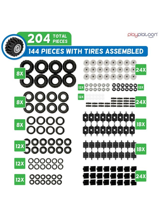 Play Platoon - 144 Piece Wheels And Axles Sets, Building Bricks Car Parts And Pieces Kit - Car Building Set With Wheels, Axles & Windshields - Image 1