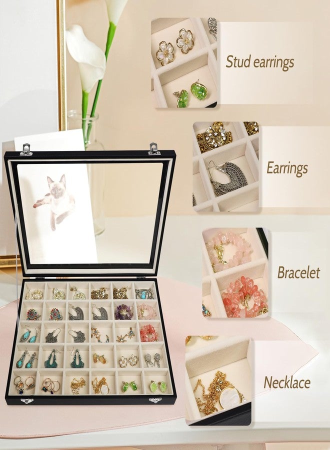 Stratalife Jewelry Holder Organizer Jewelry Drawer Organizer Earring Holder Jewelry Tray Earring Organizer Earring Jewelry Box For Women Girls Anti Tarnish 30 Grid (Beige Black) - Image 4