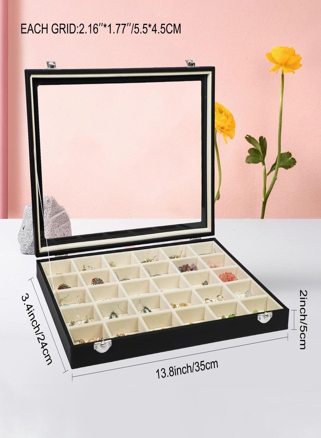 Stratalife Jewelry Holder Organizer Jewelry Drawer Organizer Earring Holder Jewelry Tray Earring Organizer Earring Jewelry Box For Women Girls Anti Tarnish 30 Grid (Beige Black) - Image 5