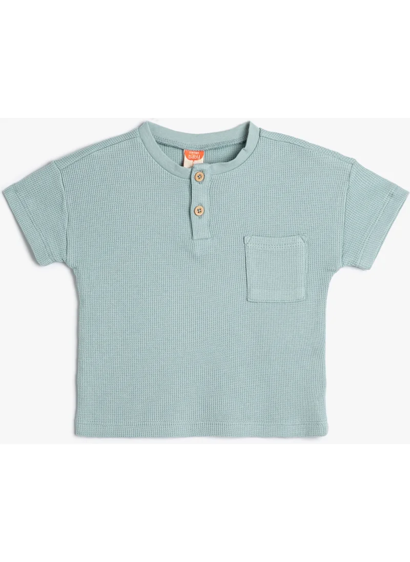 KOTON T-Shirt with Pockets Short Sleeve Crew Neck Corded Cotton