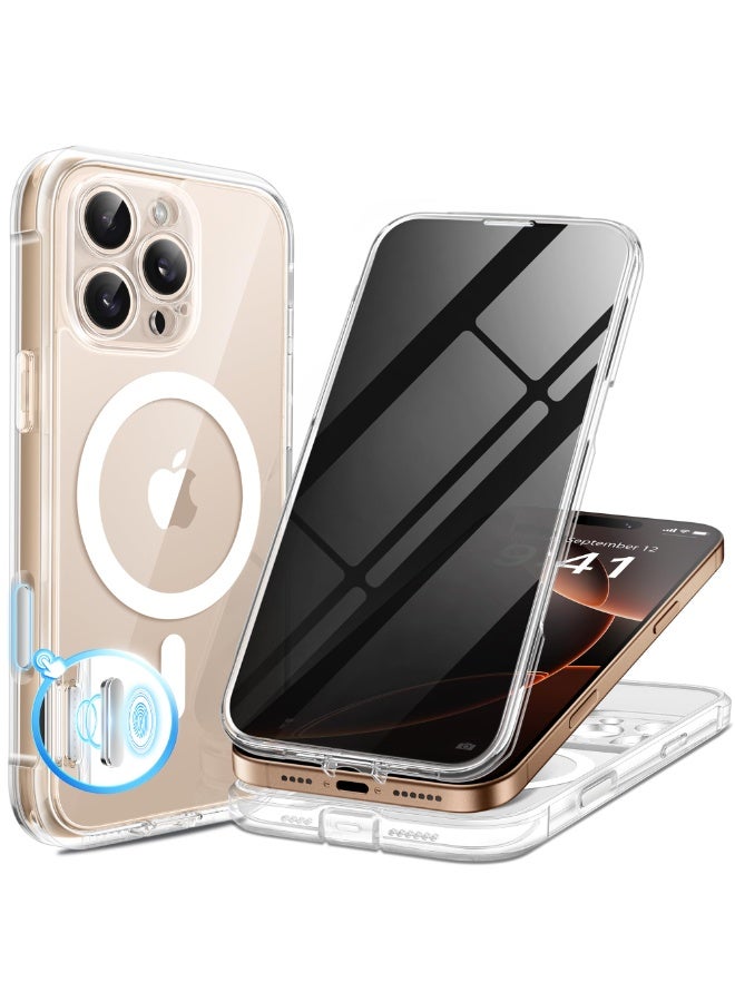 بيرفي جراب مغناطيسي لهاتف iPhone 16 Pro Max، متوافق مع MagSafe، واقي شاشة مدمج للخصوصية وحماية مطورة للكاميرا، جراب هاتف كامل الجسم مضاد للتجسس ومقاوم للصدمات لهاتف 16 Pro Max 6.9 بوصة، شفاف - Image 1