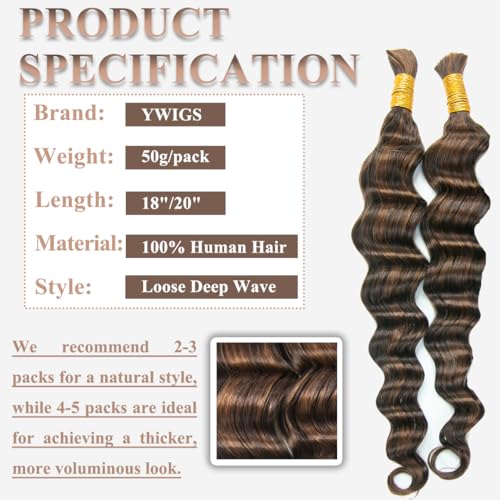 Y WIGS YWIGS Human Braiding Hair for Boho Braids Loose Deep Wave Bulk Human Hair for Braiding 50G No Weft Virgin Human Hair 430 20inch - Image 3
